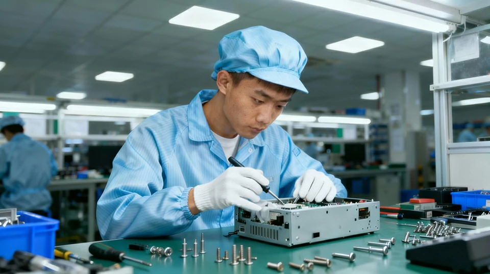 Engineer performing box build assembly and final testing on PCBAs at LinkPCBA production center