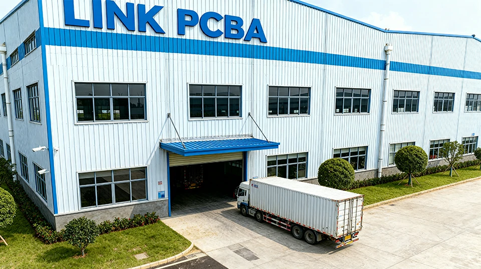 Exterior view of LinkPCBA PCBA manufacturing center for SMT, DIP, reflow soldering and automated inspection