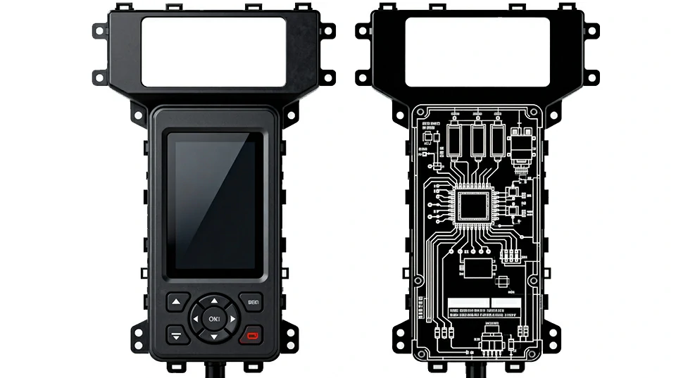 Industrial operator terminal with internal control PCB showing validation structure
