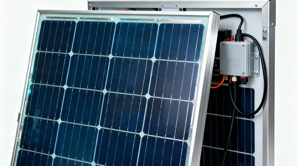 Solar panel with junction box showing power distribution and outdoor electrical connection challenges