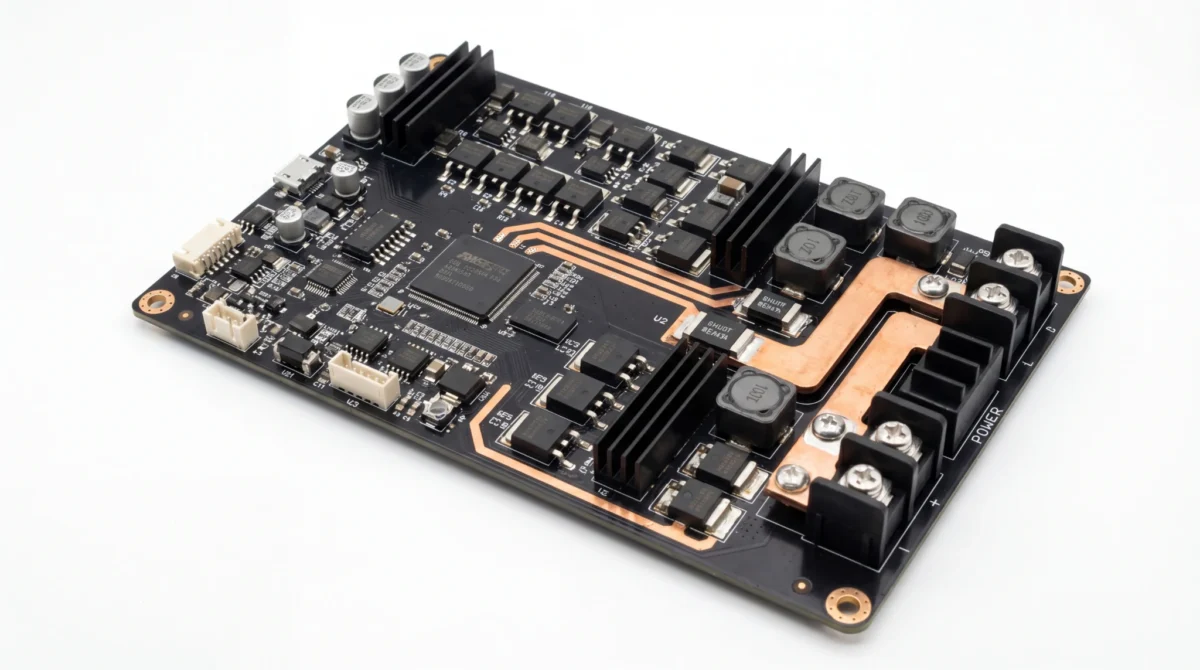 High power PCBA with heat sinks and copper busbar for thermal management