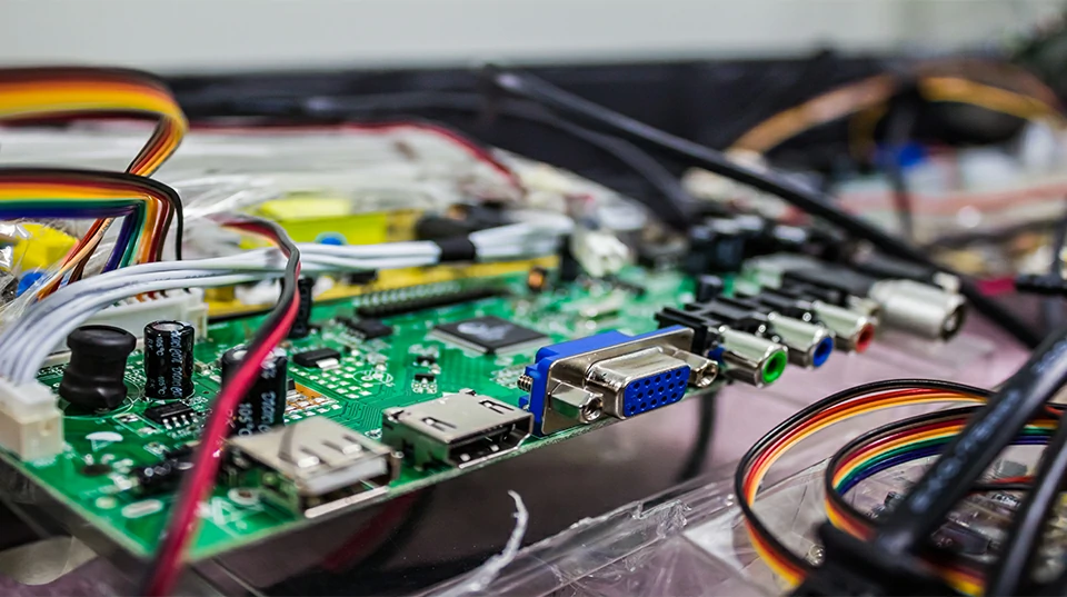 close-up of IoT PCBA circuit board components for smart device applications