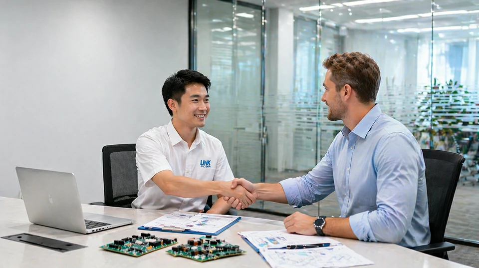 LinkPCBA team working with international client reviewing PCB and PCBA project details