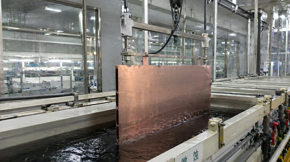 PCB manufacturing process with industrial chemical treatment and surface finishing line