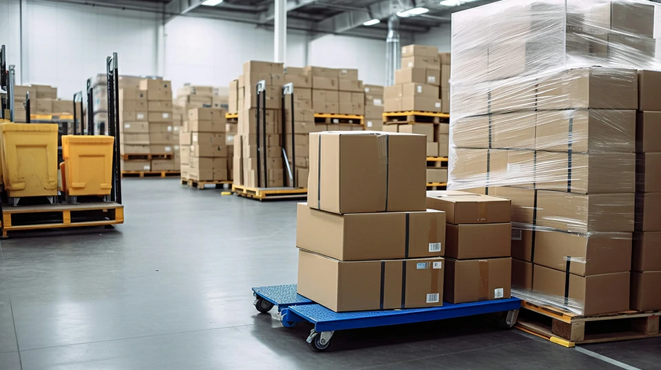 Packed PCB and PCBA products prepared for global shipping in a professional electronics manufacturing warehouse