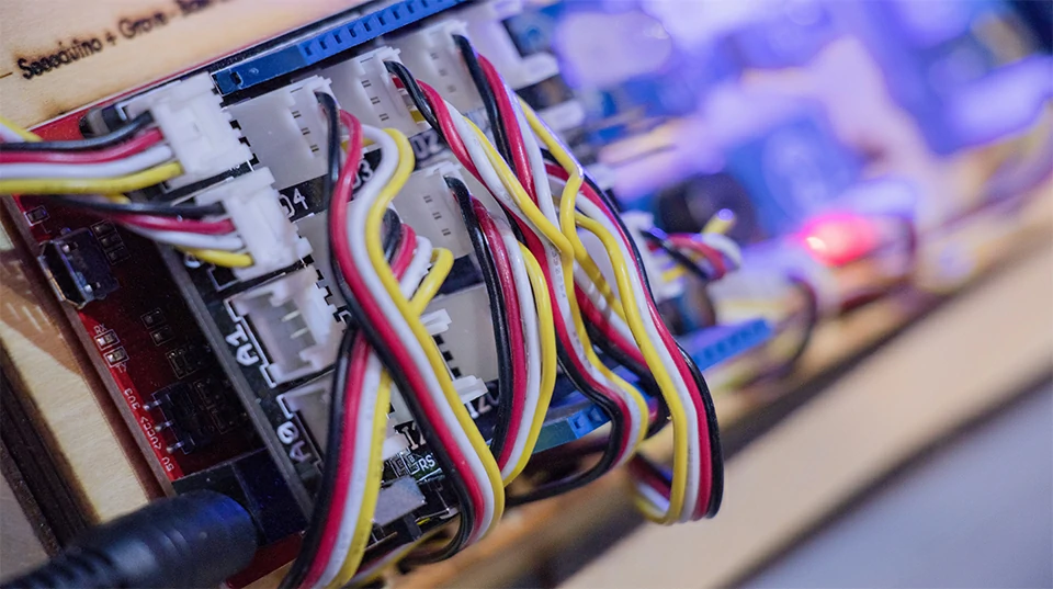 close-up of power electronics PCBA components for energy and power control applications