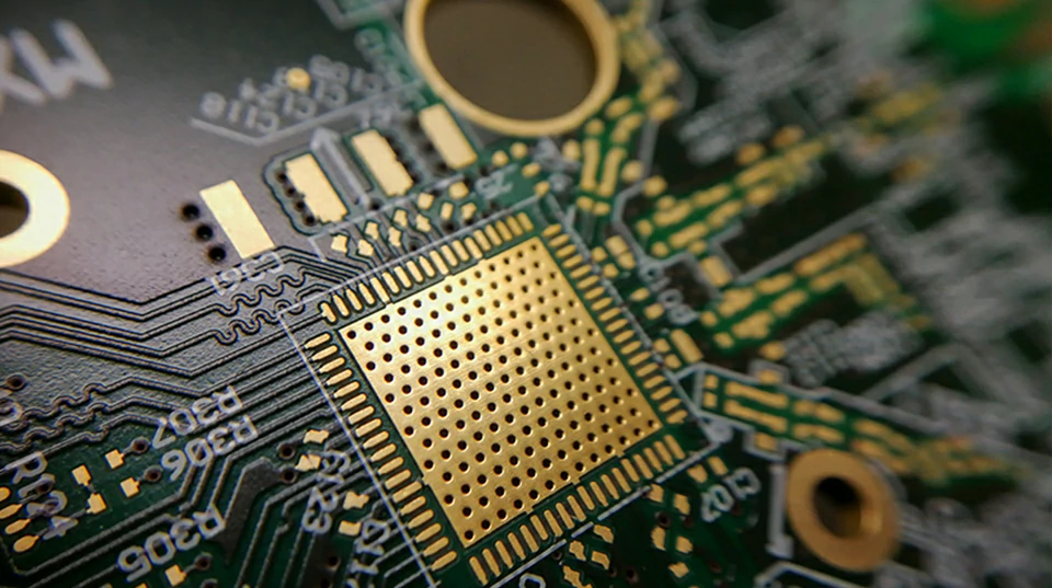 High-density PCB circuit board detail used for multilayer PCB manufacturing and electronic hardware production