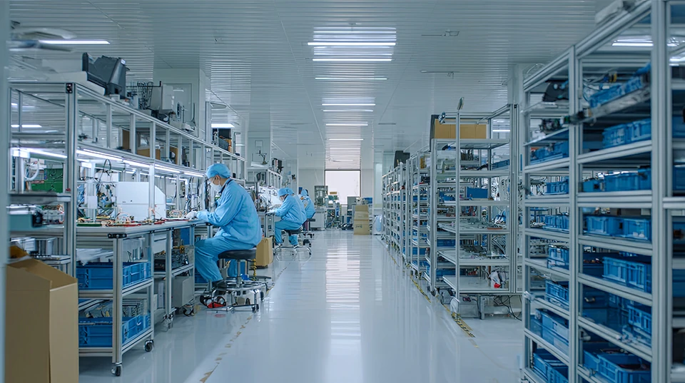 Clean and organized PCBA production line with controlled manufacturing processes for EMS and OEM projects
