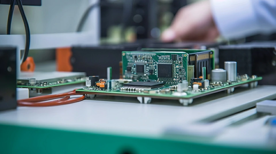 Engineer performing manual PCBA assembly and adjustment for precision electronics manufacturing